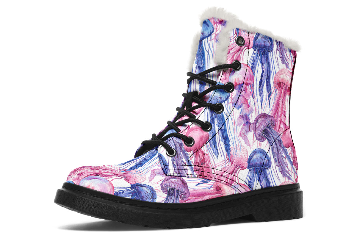 Watercolour Jellyfish Faux Fur Boots