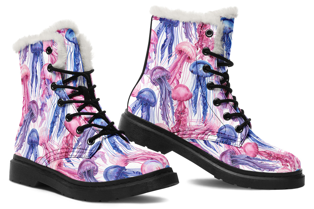 Watercolour Jellyfish Faux Fur Boots