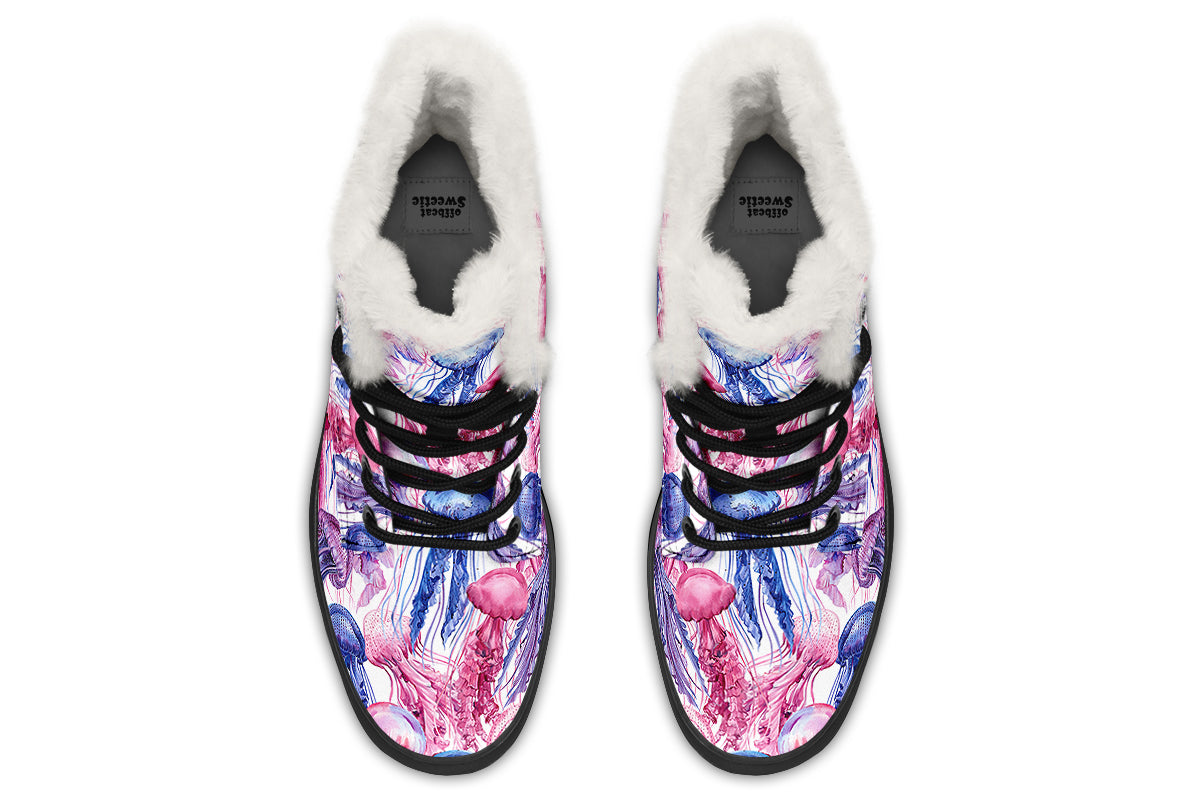 Watercolour Jellyfish Faux Fur Boots
