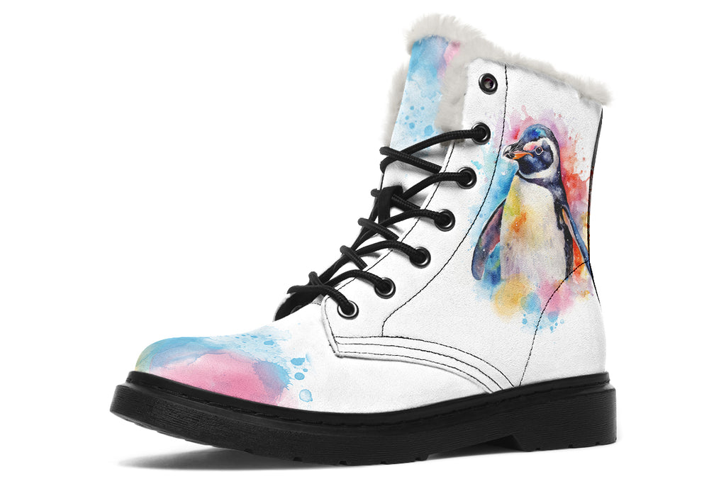 Watercolour Penguin Faux Fur Boots - Offbeat Sweetie