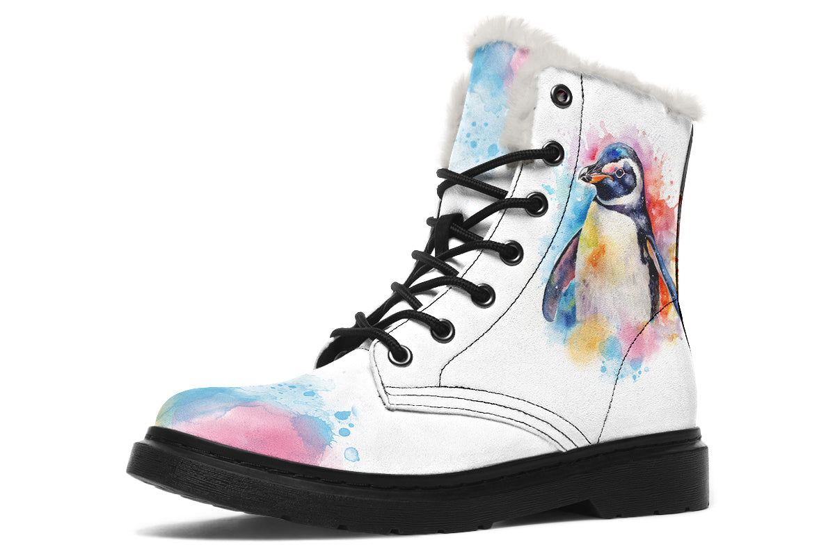 Watercolour Penguin Faux Fur Boots - Offbeat Sweetie