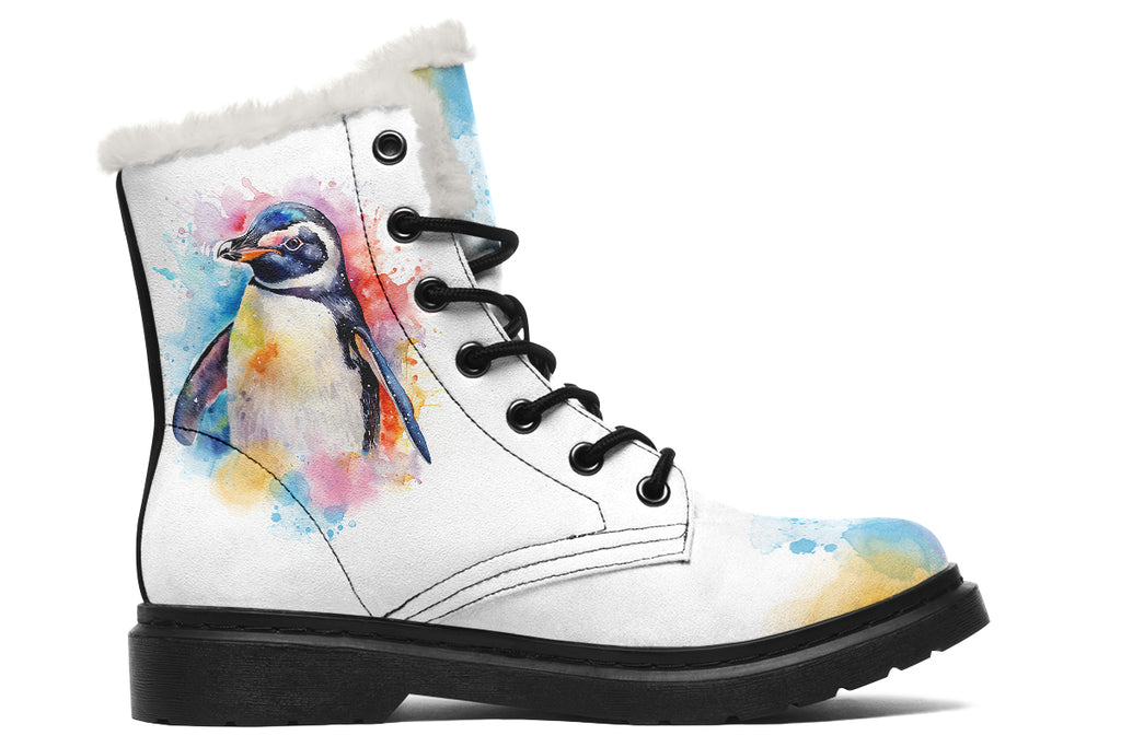 Watercolour Penguin Faux Fur Boots - Offbeat Sweetie