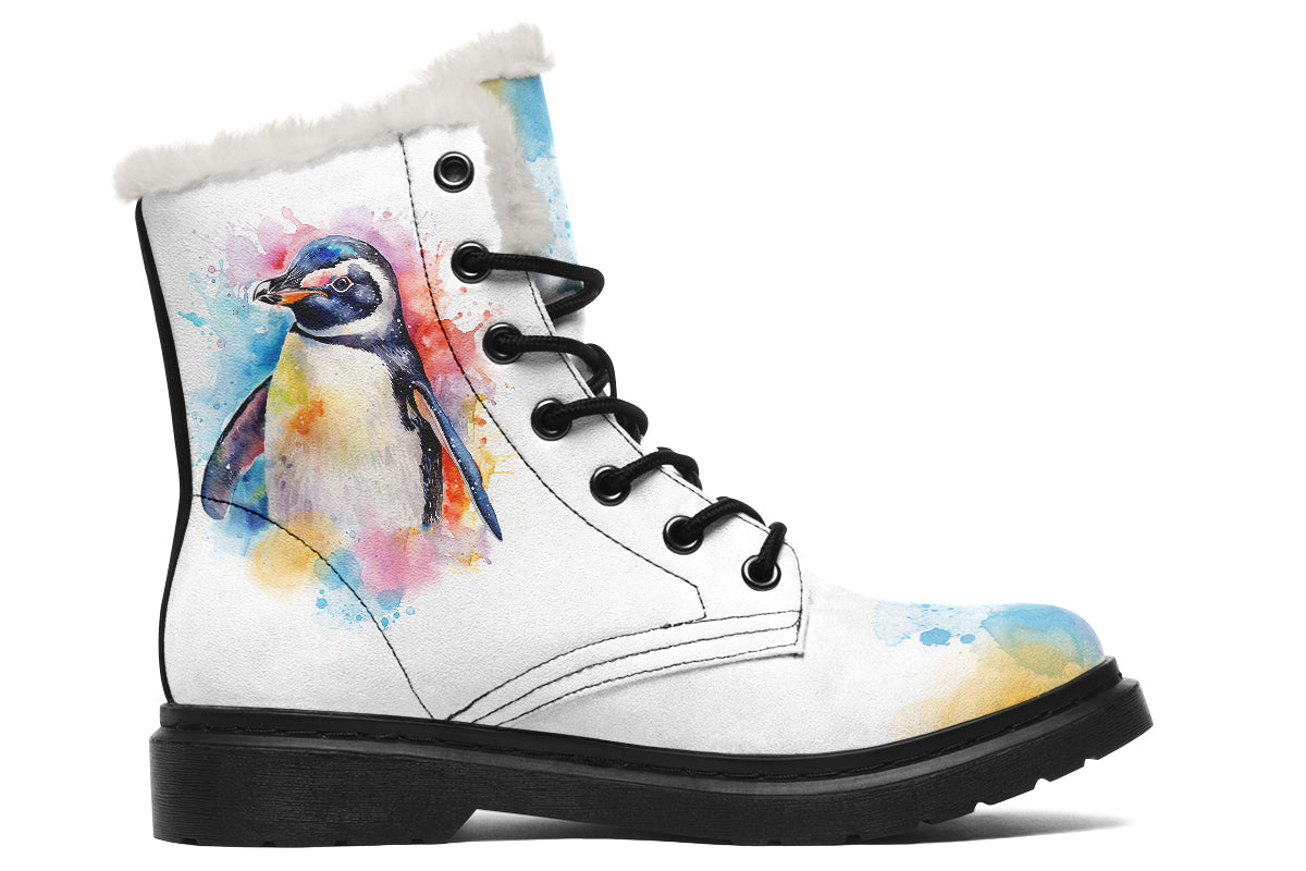 Watercolour Penguin Faux Fur Boots - Offbeat Sweetie