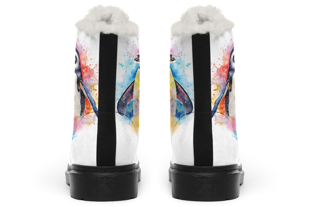 Watercolour Penguin Faux Fur Boots - Offbeat Sweetie