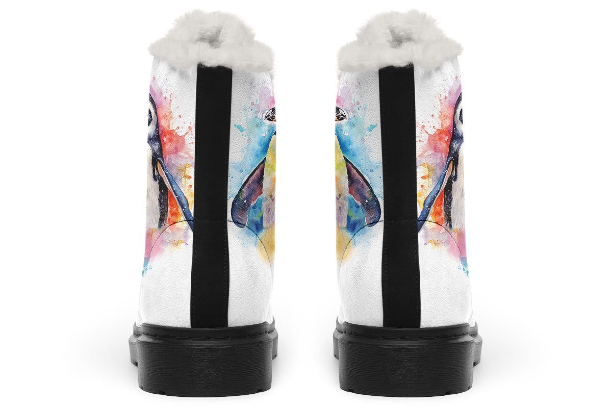 Watercolour Penguin Faux Fur Boots - Offbeat Sweetie