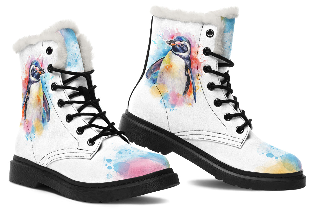 Watercolour Penguin Faux Fur Boots - Offbeat Sweetie