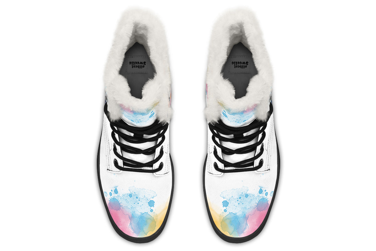 Watercolour Penguin Faux Fur Boots - Offbeat Sweetie