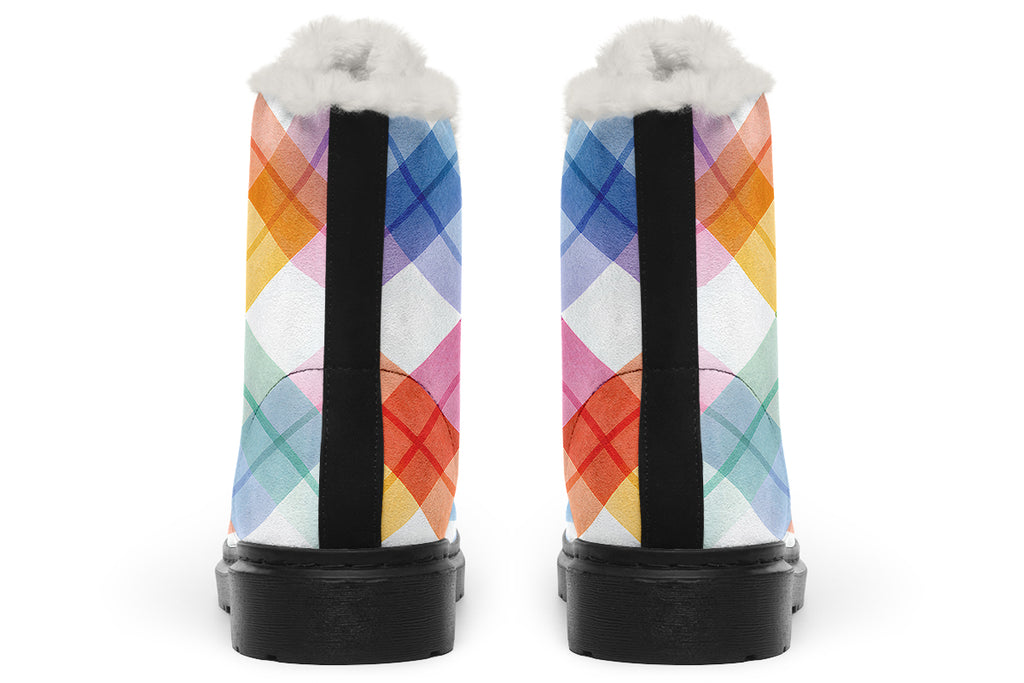 Watercolour Rainbow Plaid Faux Fur Boots