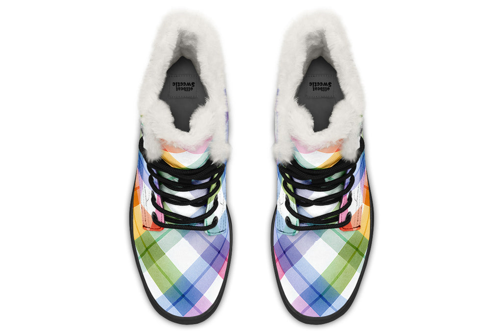 Watercolour Rainbow Plaid Faux Fur Boots