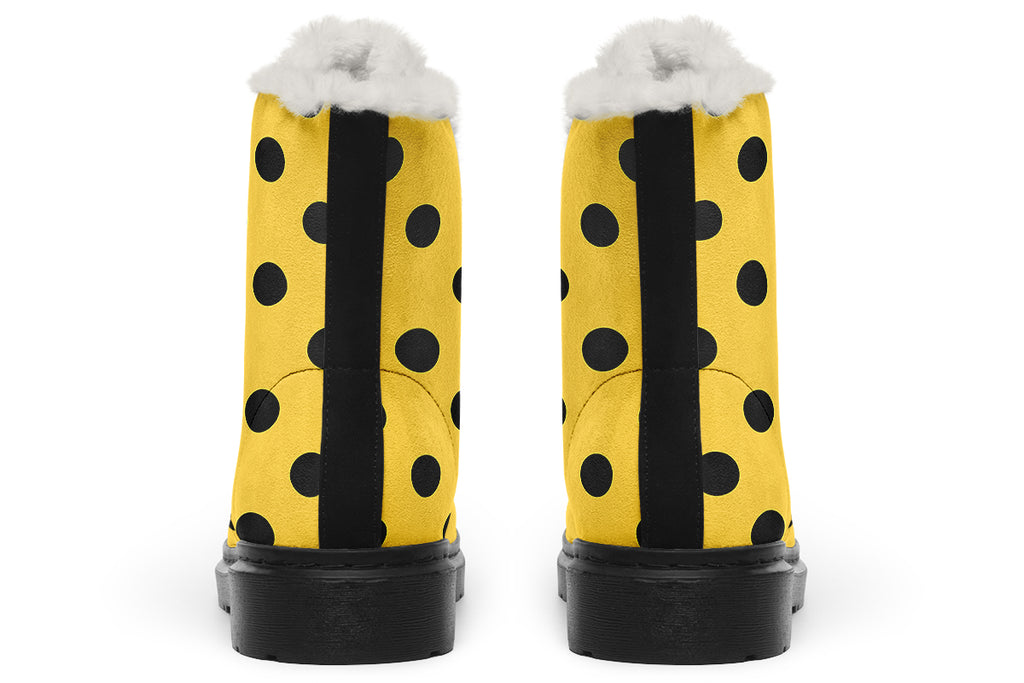 Yellow And Black Polka Dot Faux Fur Boots