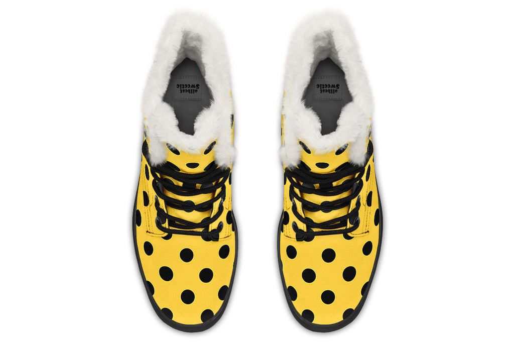 Yellow And Black Polka Dot Faux Fur Boots