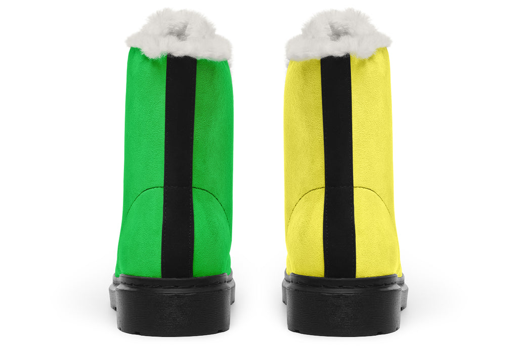 Yellow And Green Mismatch Faux Fur Boots - Offbeat Sweetie