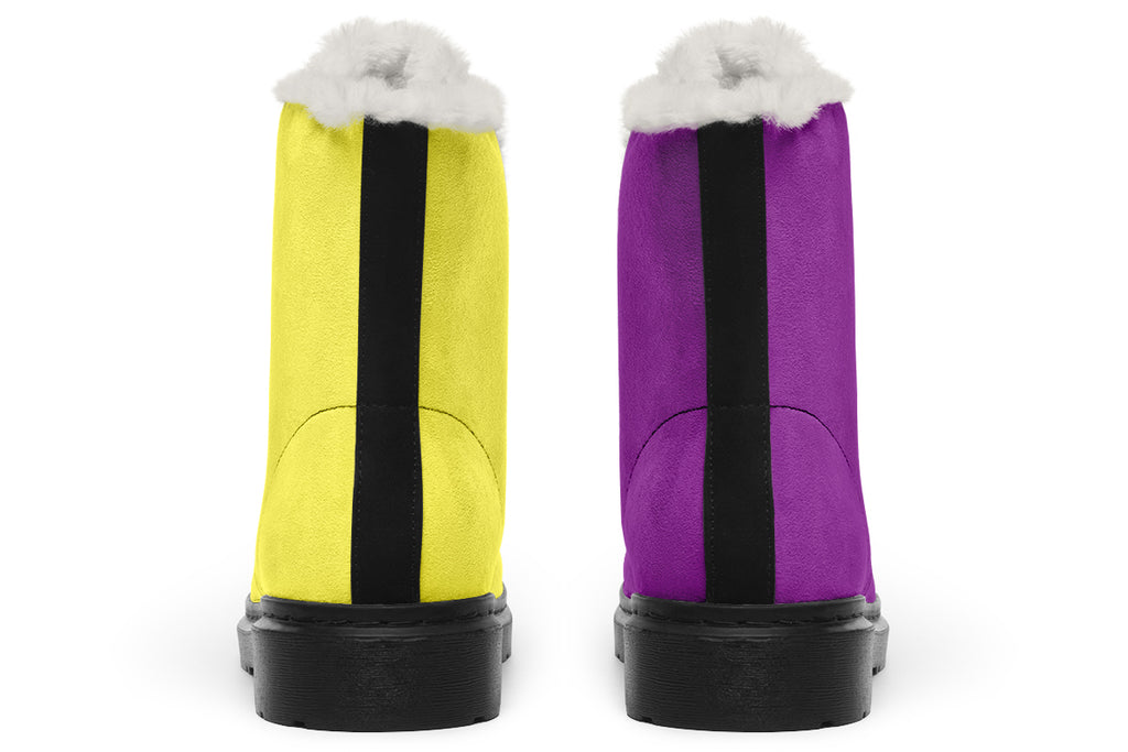 Yellow And Purple Mismatch Faux Fur Boots - Offbeat Sweetie