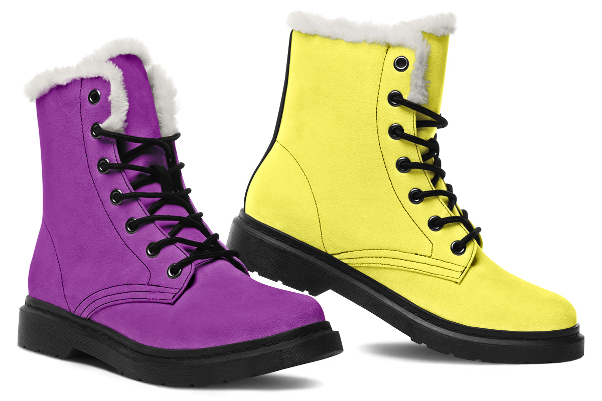 Yellow And Purple Mismatch Faux Fur Boots - Offbeat Sweetie
