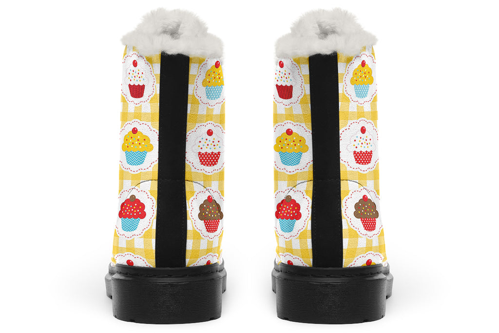 Yellow Gingham Cupcakes Faux Fur Boots