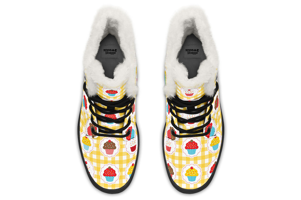 Yellow Gingham Cupcakes Faux Fur Boots