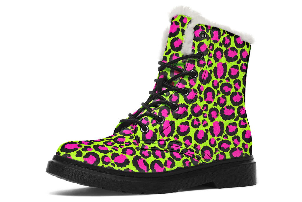 Zombie Leopard x Neon Leopard Mismatch Faux Fur Boots