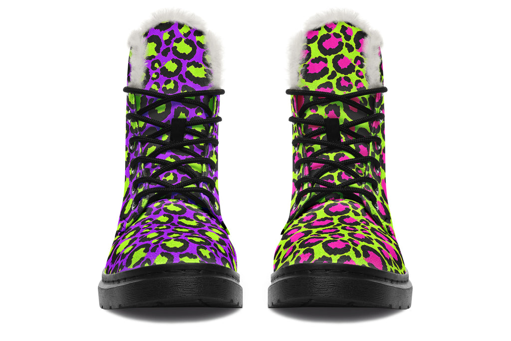 Zombie Leopard x Neon Leopard Mismatch Faux Fur Boots