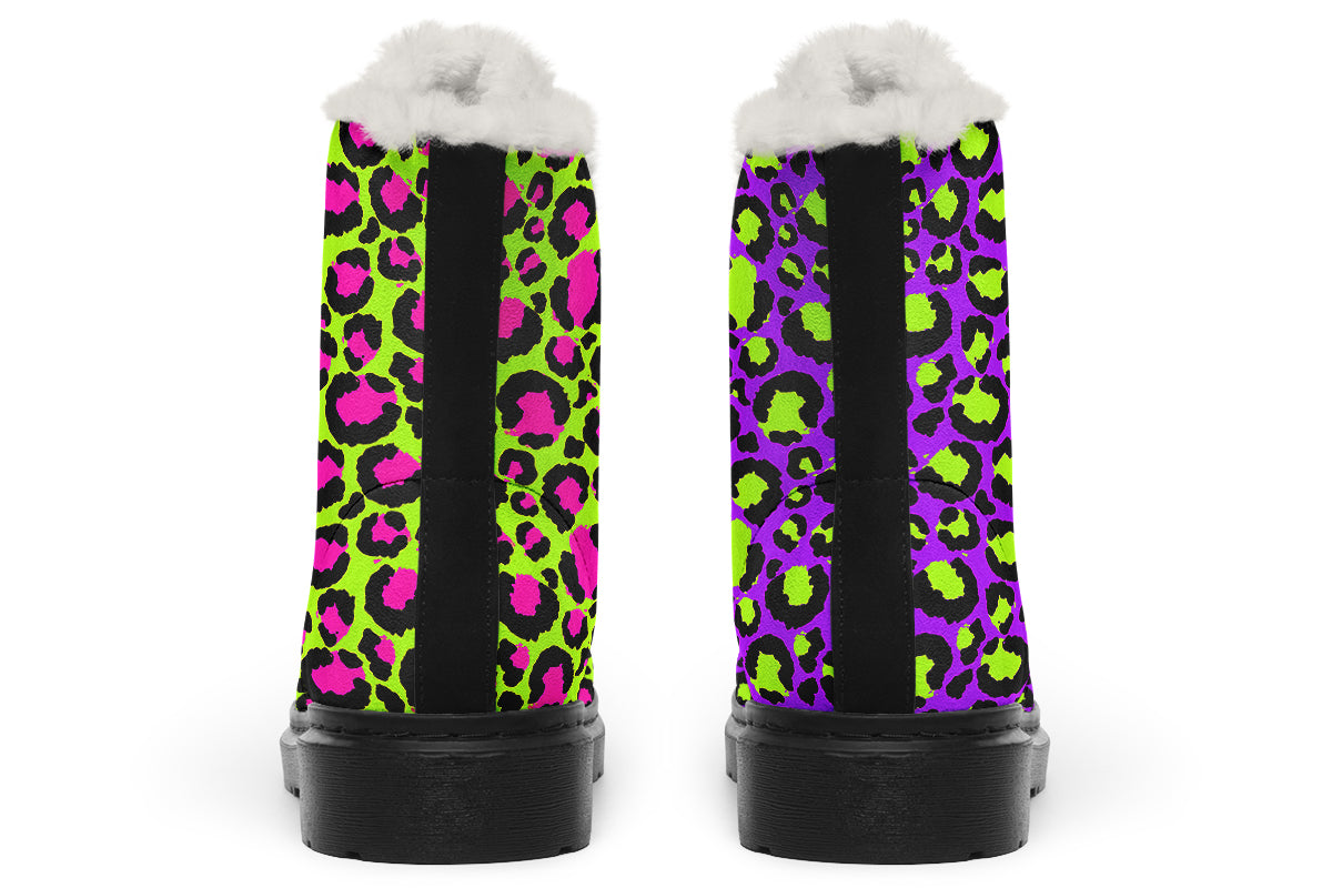 Zombie Leopard x Neon Leopard Mismatch Faux Fur Boots