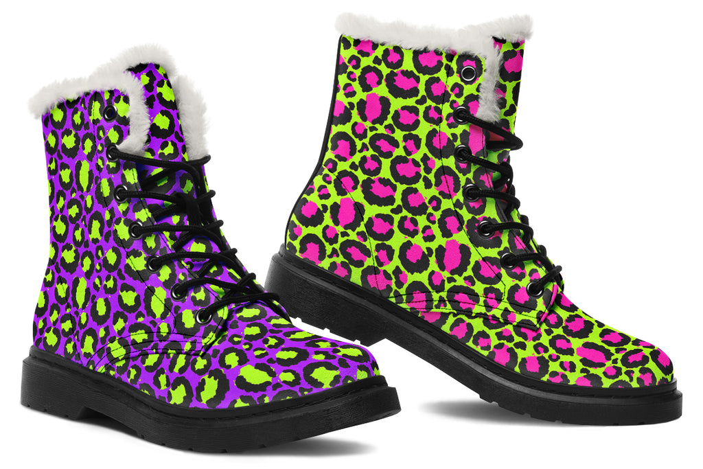 Zombie Leopard x Neon Leopard Mismatch Faux Fur Boots