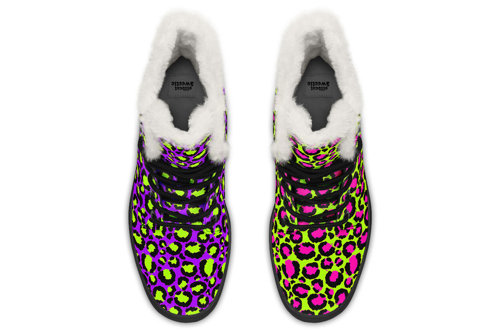 Zombie Leopard x Neon Leopard Mismatch Faux Fur Boots