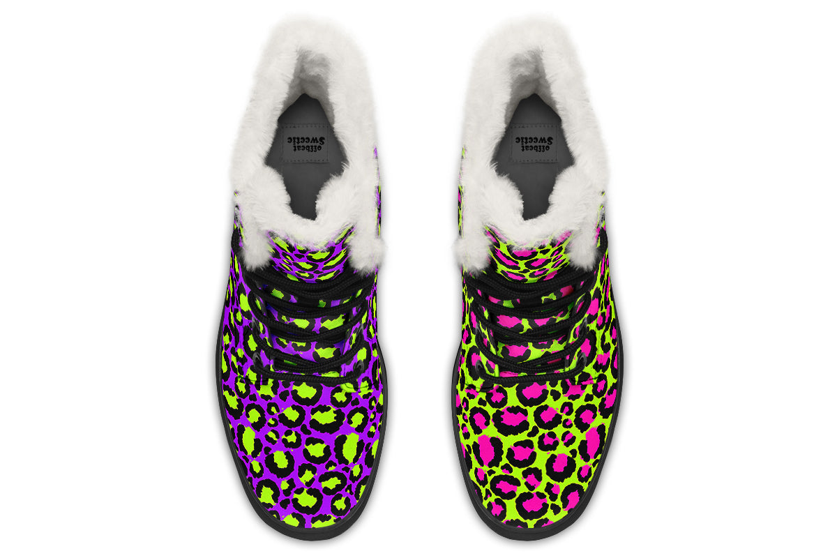Zombie Leopard x Neon Leopard Mismatch Faux Fur Boots