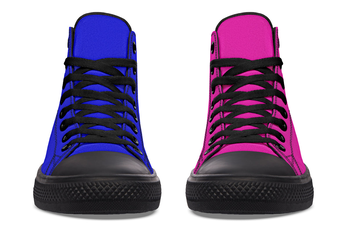 Blue And Pink Mismatch High Tops - Offbeat Sweetie