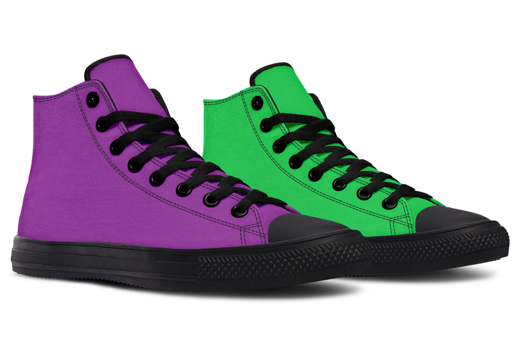 Green And Purple Mismatch High Tops - Offbeat Sweetie