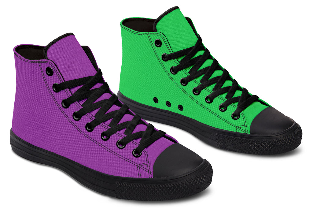 Green And Purple Mismatch High Tops - Offbeat Sweetie