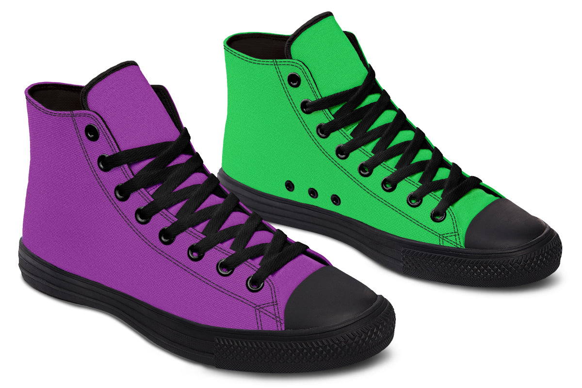 Green And Purple Mismatch High Tops - Offbeat Sweetie