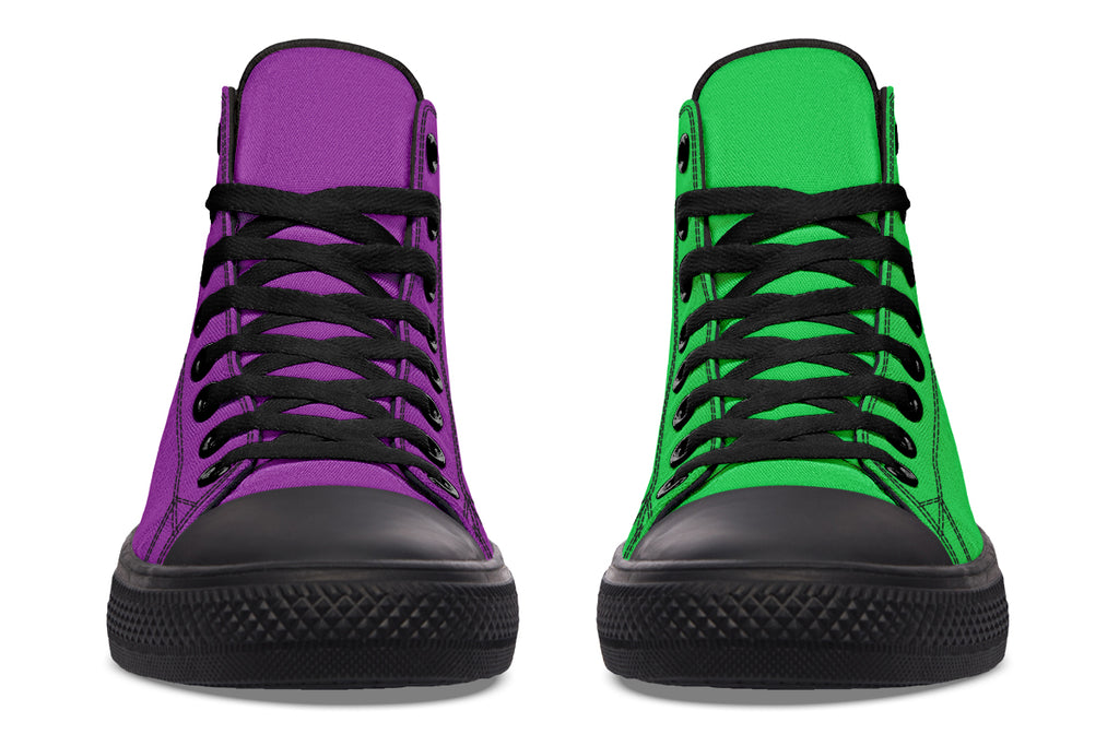 Green And Purple Mismatch High Tops - Offbeat Sweetie