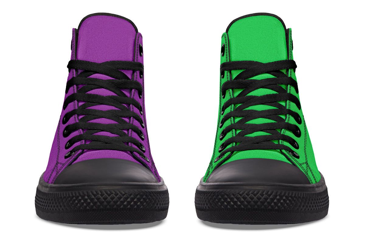 Green And Purple Mismatch High Tops - Offbeat Sweetie