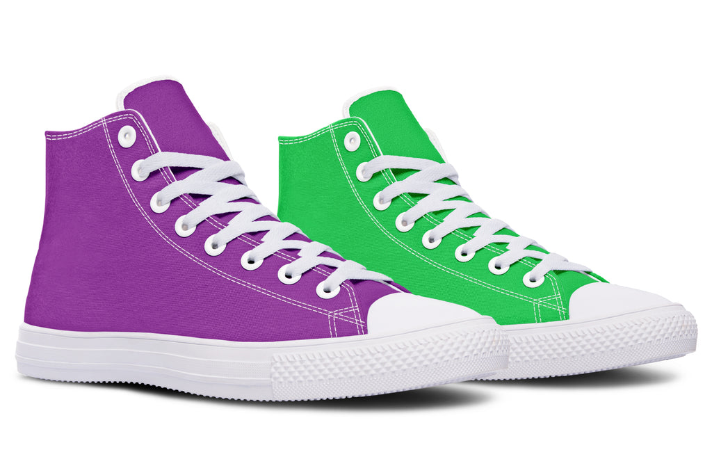 Green And Purple Mismatch High Tops - Offbeat Sweetie