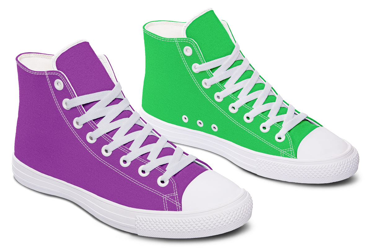 Green And Purple Mismatch High Tops - Offbeat Sweetie