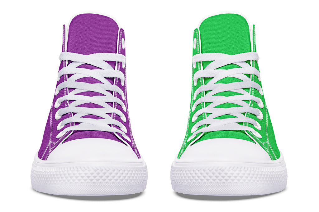 Green And Purple Mismatch High Tops - Offbeat Sweetie