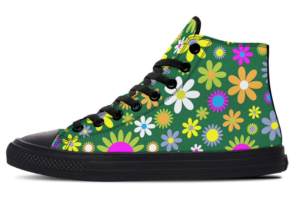 Green Retro Flowers High Tops - Offbeat Sweetie