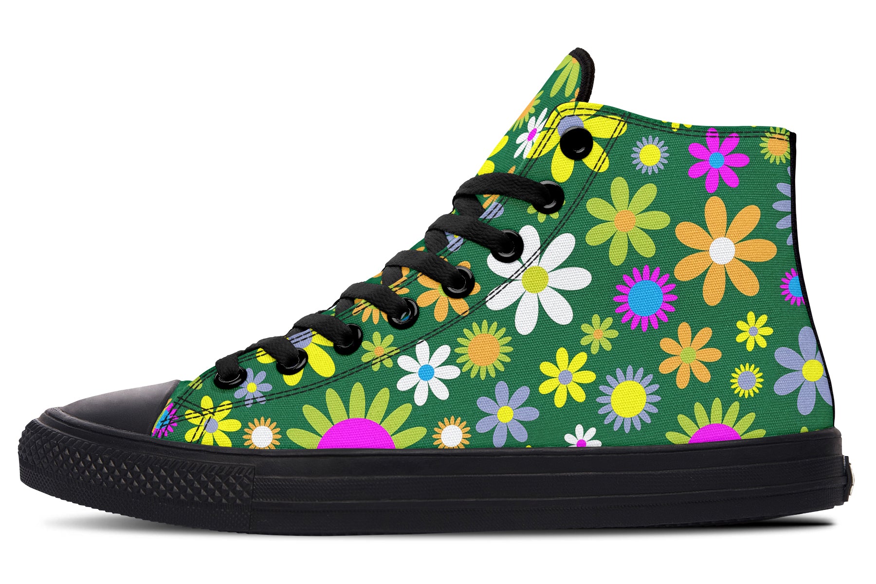 Green Retro Flowers High Tops - Offbeat Sweetie