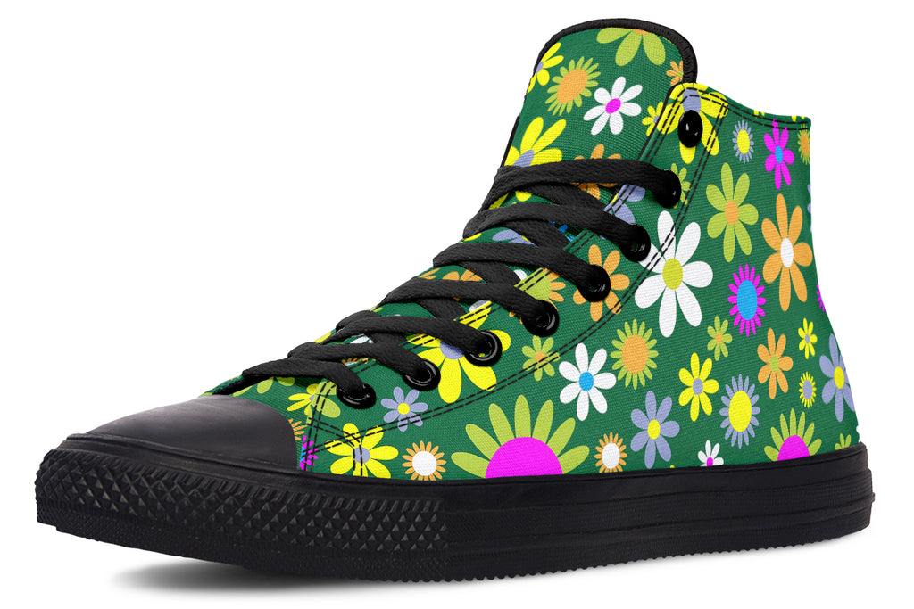 Green Retro Flowers High Tops (Wide)