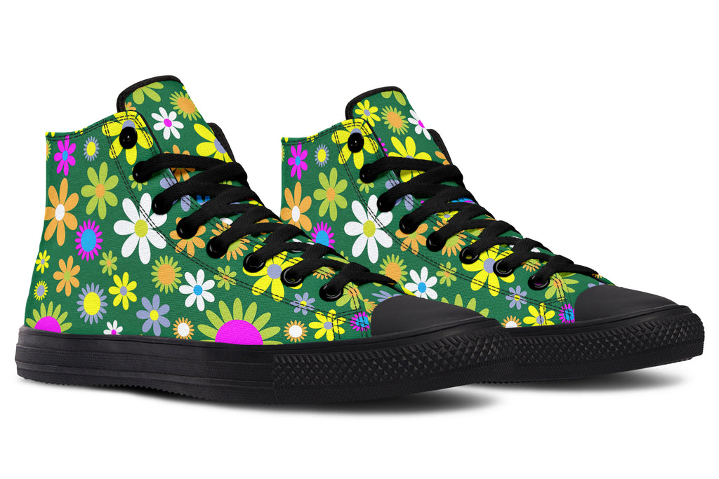 Green Retro Flowers High Tops (Wide)