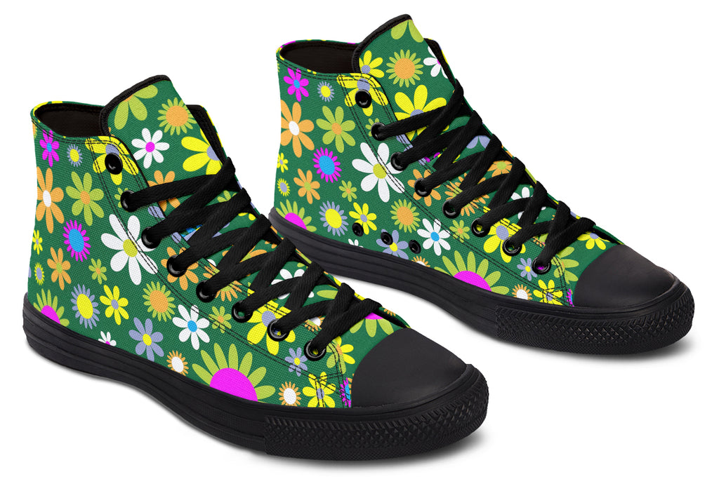 Green Retro Flowers High Tops (Wide)