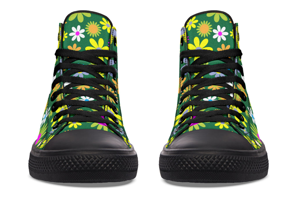 Green Retro Flowers High Tops (Wide)