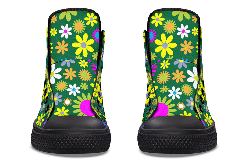 Green Retro Flowers High Tops (Wide)