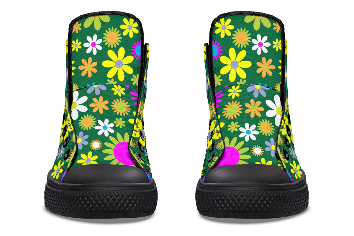 Green Retro Flowers High Tops (Wide)