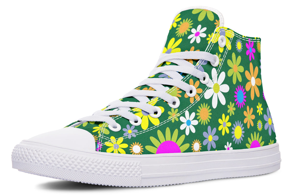Green Retro Flowers High Tops (Wide)
