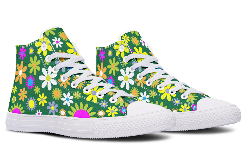 Green Retro Flowers High Tops (Wide)