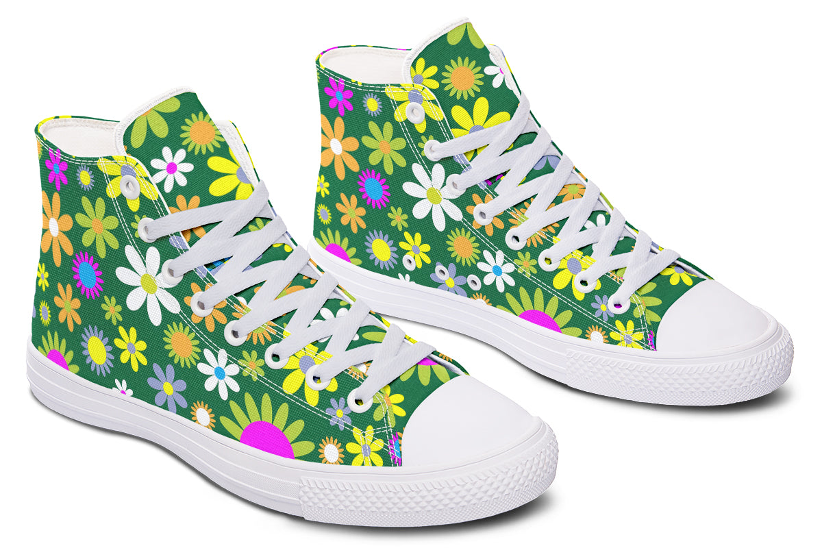 Green Retro Flowers High Tops (Wide)