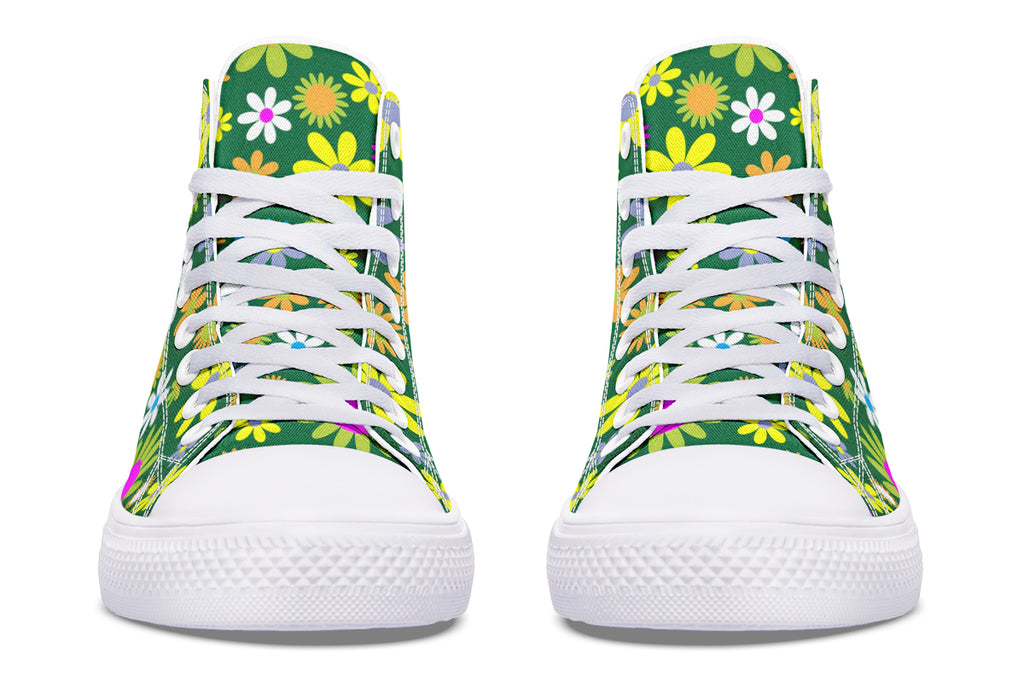 Green Retro Flowers High Tops (Wide)