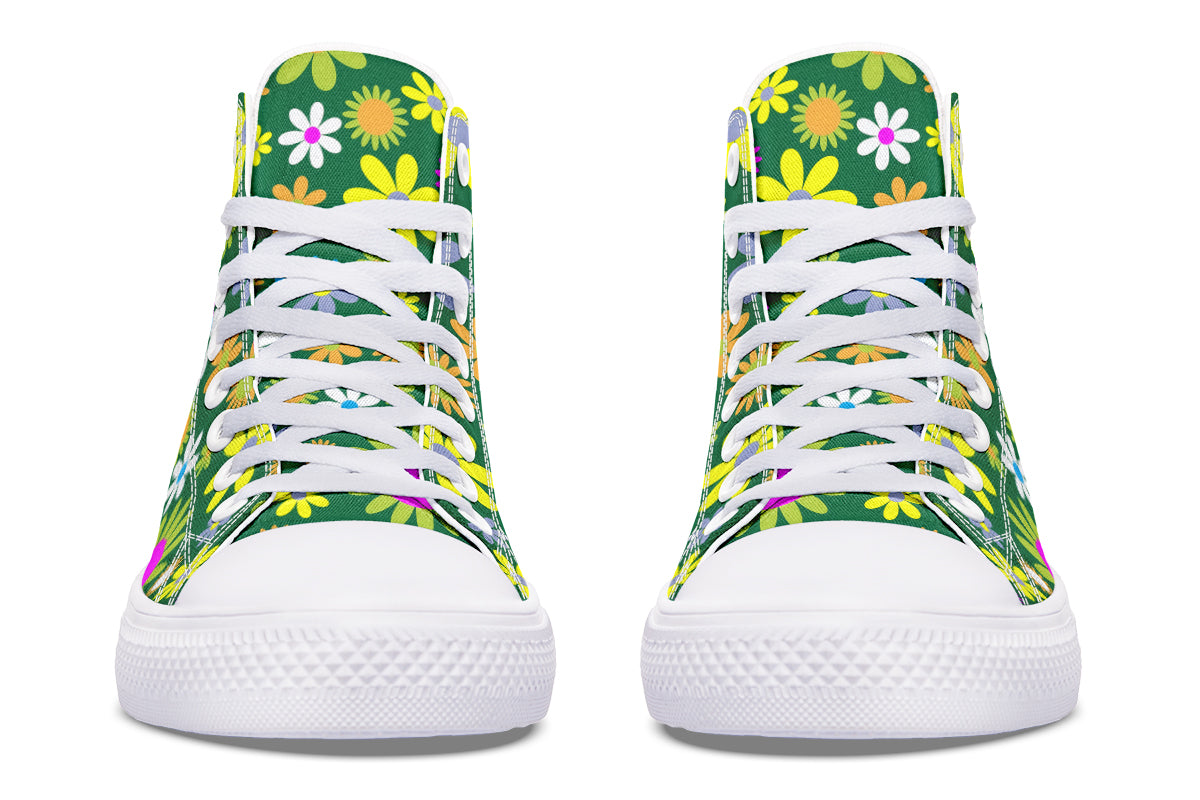 Green Retro Flowers High Tops (Wide)