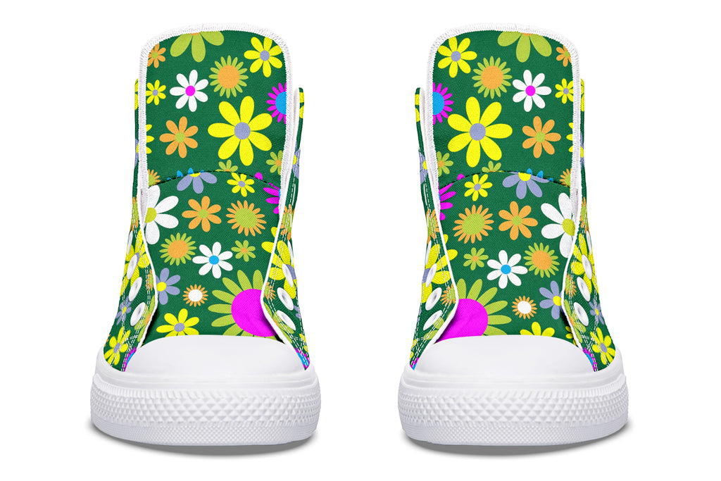 Green Retro Flowers High Tops (Wide)