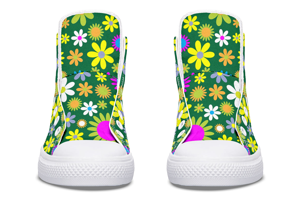 Green Retro Flowers High Tops (Wide)